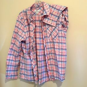Vineyard Vines, size 16 women’s long-sleeved flannel shirt; pink, blue, white